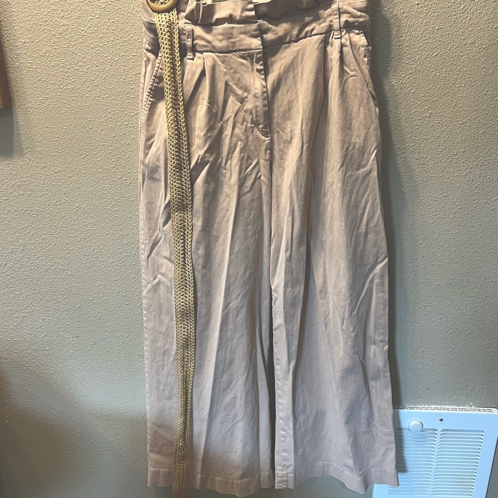 Express Beige High-Waisted Wide-Leg Pants